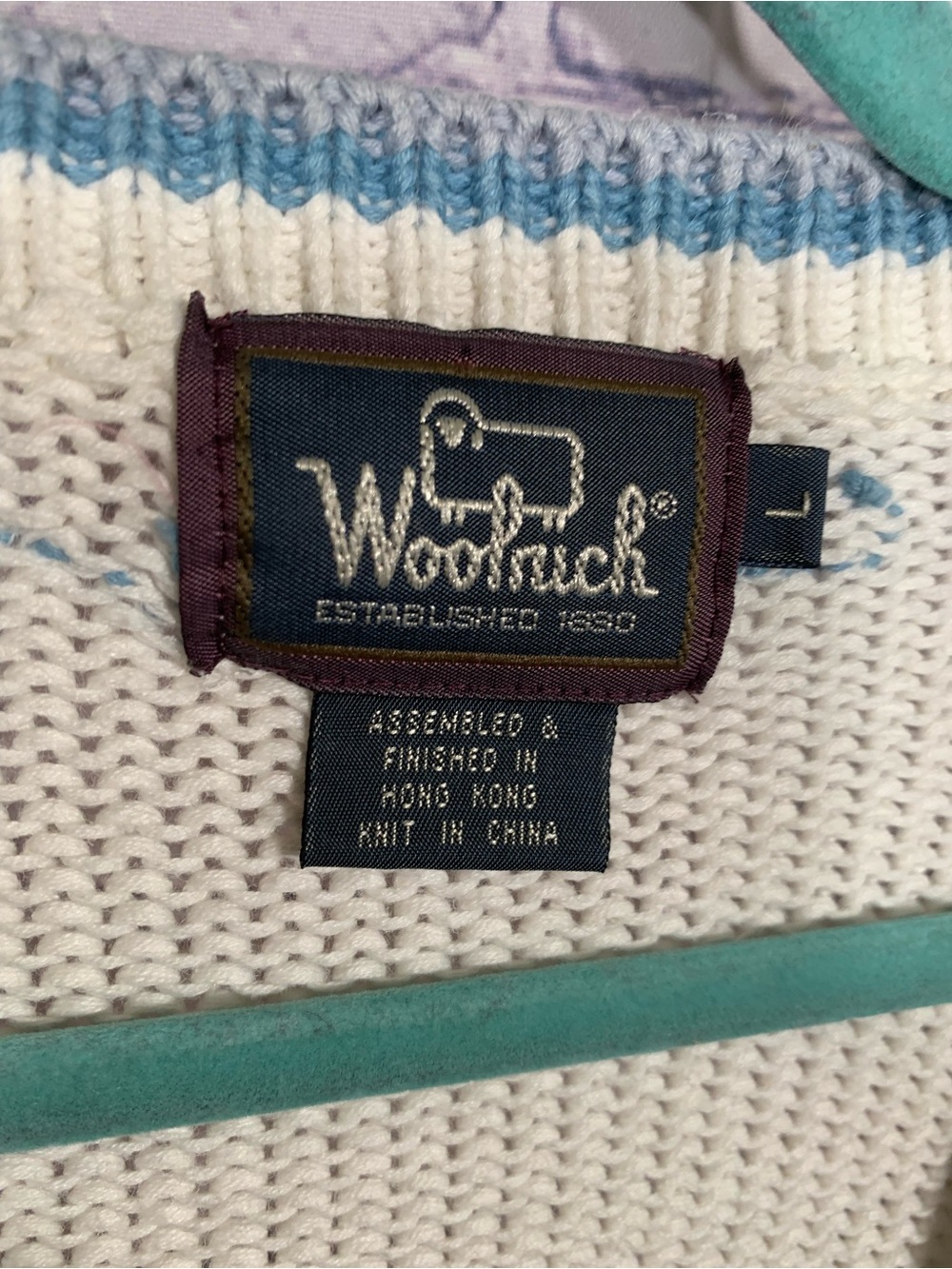 Woolrich Womens VTG V-Neck Floral Sweater White Blue Sz L Cottagecore Casual - Picture 5 of 5